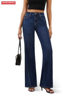 High Waisted Wide Leg Jeans Stretchy Denim Pants